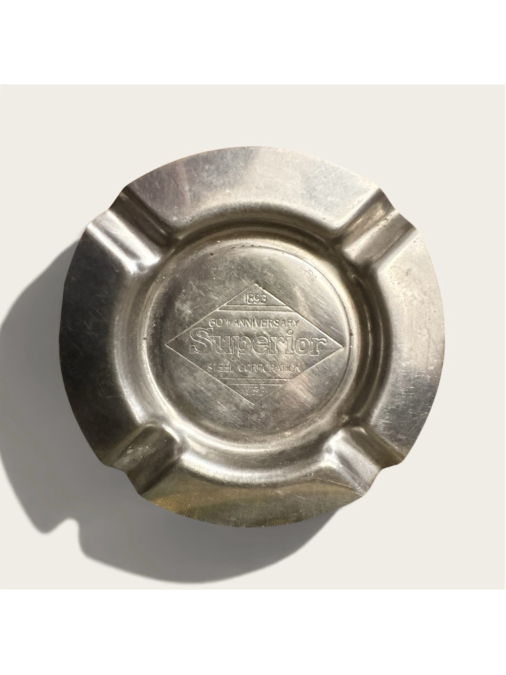 Vintage 1953 Superior Steel Corporation 60th Anniversary Metal Ashtray Carnegie